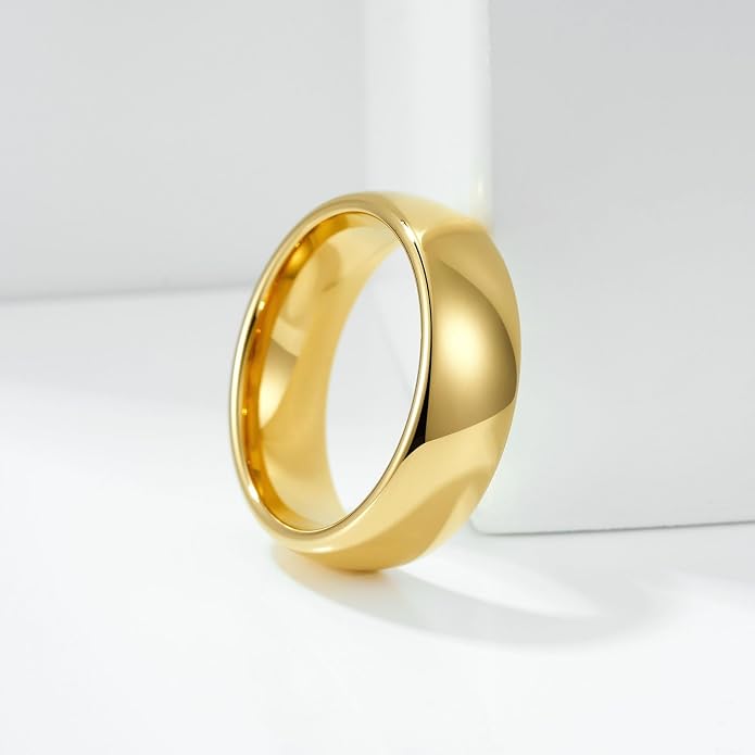 King Will Tungsten Carbide Wedding Band for Men Women-4/6/8mm Width 14K Gold Plated Tungsten Wedding Ring Matte Brushed & High Polished Style Comfort Fit Wedding Band Size 6-14