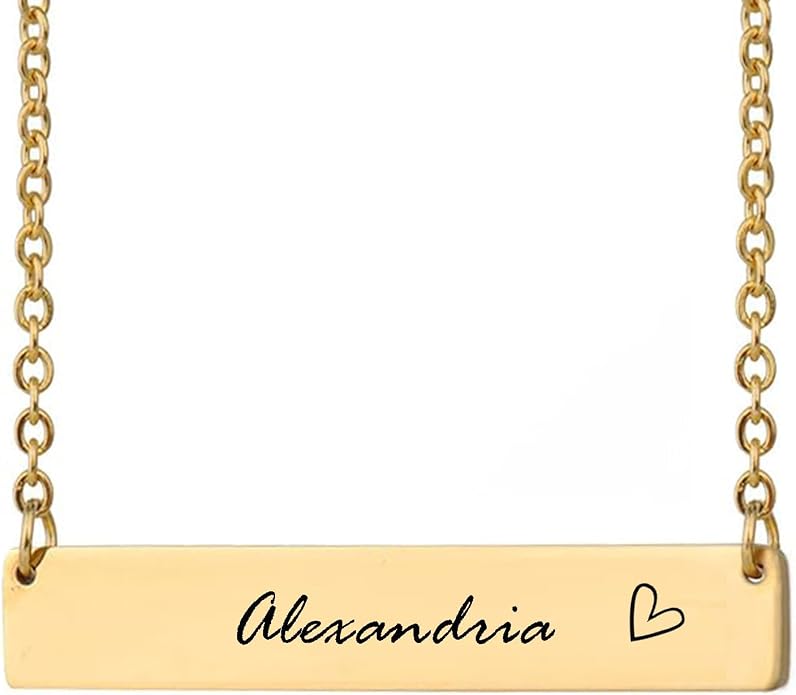 HUAN XUN Custom Bar Necklace Personalized Engraved Name Bar Necklace for Women Customized Stainless Steel Heart Pendant Bar Jewelry Gift for Her Mother Day Christmas