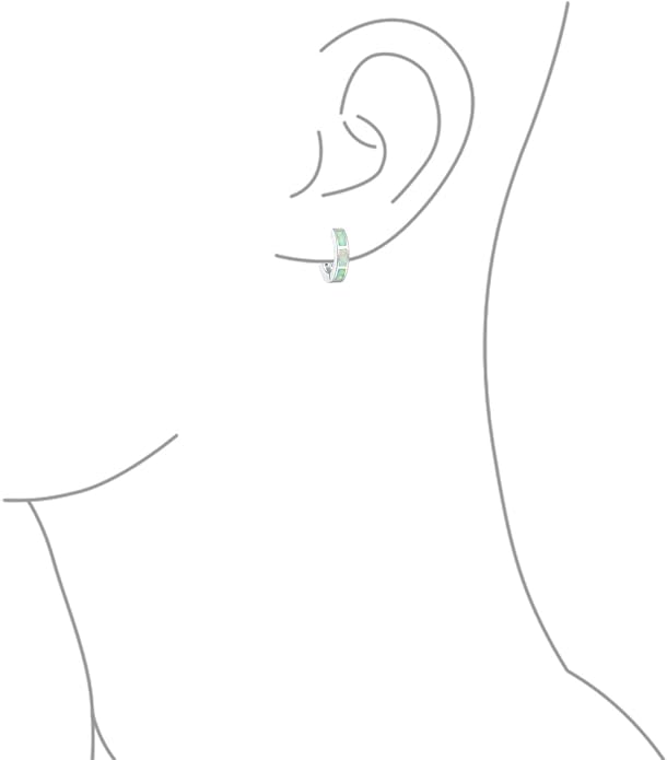 Bling Jewelry White Created Opal Inlay Iridescent Huggie Hoop Earrings .925 Sterling Silver October Birthstone