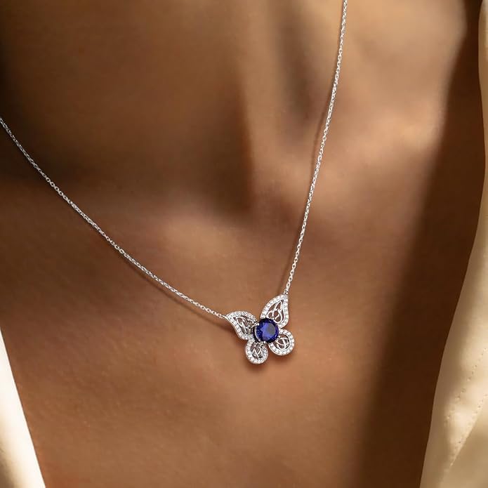 925 Sterling Silver Birthstone Necklaces for Women, Dainty Cute Dragonfly/Butterfly Pendant Necklace, Great Christmas/Anniversary Jewelry for Mother
