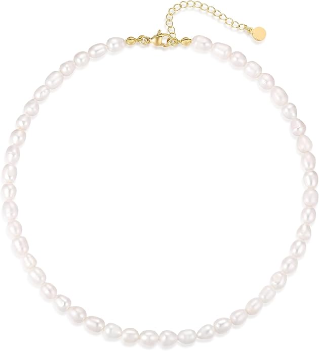 Natural Freshwater Baroque Pearl Necklace 14K Gold Plated Dainty Choker Necklace for Women Girls Snake Chain/Cuban Link/Paperclip/Ball Beaded Chain/Tennis Chain Fashion Jewelry for Gift
