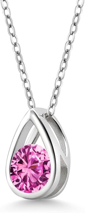 Gem Stone King Teardrop Pendant Necklace For Women | 5MM Round Gemstone Birthstone | 925 Sterling Silver | With 18 Inch Silver Chain | Fine Jewelry Gift for Her Mom Women Wife