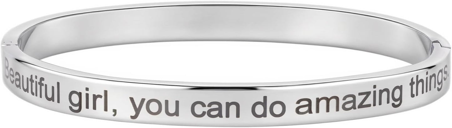 Inspirational Christian Bracelet for Women, Oval Engraved Bible Verse Love Bangle Cuff, Faith Scripture Jewelry, Religious Encouragement Gift for Mom Daughter Sister Friend
