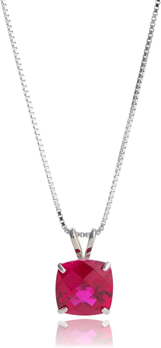 MAX + STONE Cushion Cut Gemstone Necklace | 8mm Solitaire Birthstone Necklace for Women | Gemstone Pendant Necklaces with 18 inch Box Chain