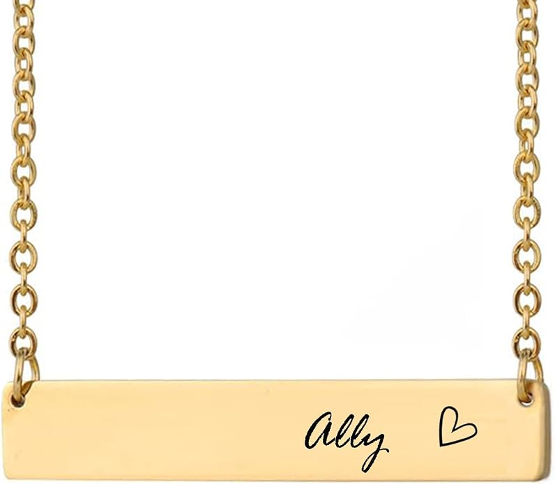 HUAN XUN Custom Bar Necklace Personalized Engraved Name Bar Necklace for Women Customized Stainless Steel Heart Pendant Bar Jewelry Gift for Her Mother Day Christmas