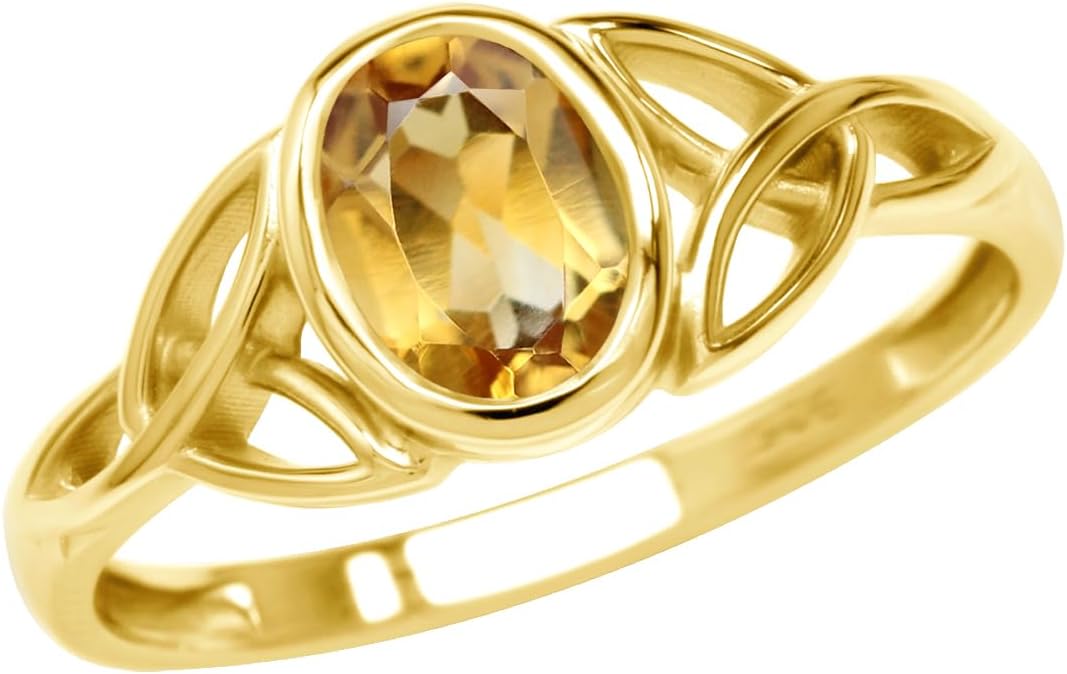 Silvershake 7x5MM Oval Shape Birthstone Gemstone White Gold Plated or 18K Yellow Gold Plated 925 Sterling Silver Triquetra Trinity Celtic Knot Solitaire Ring Jewelry for Women