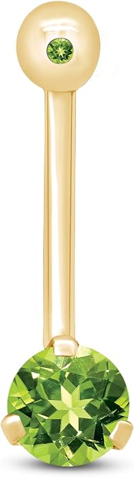 AFFY Internally Threaded Belly Button Navel Ring for Women, Three-Prong Round Simulated Birthstone in 14K Gold Over 925 Sterling Silver, Body Piercing Jewelry Gift