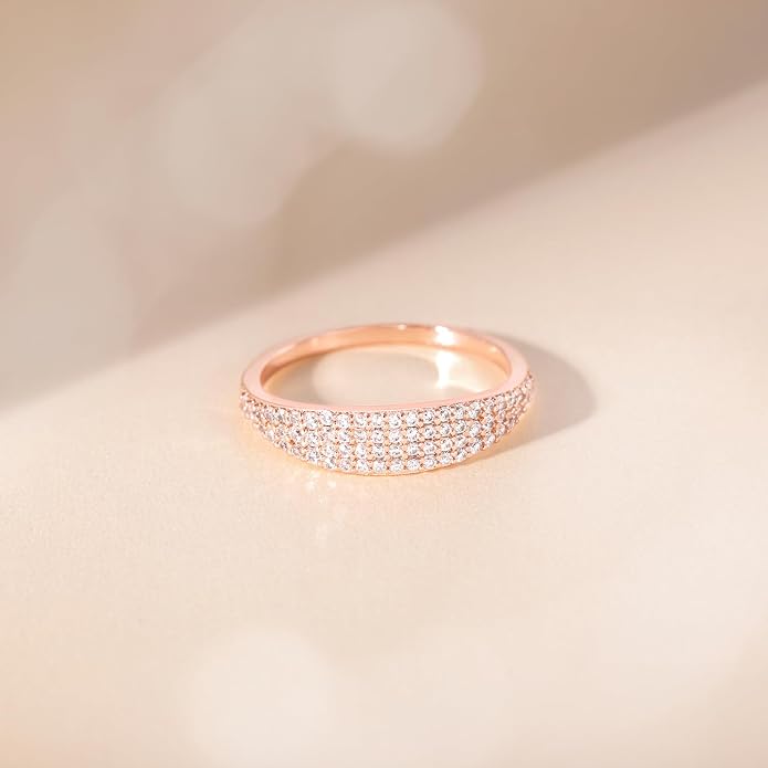 Mameloly Wedding Bands for Women 14K Gold Plated Slim Signet Ring Stackable Pave Cubic Zirconia Dainty CZ Engagement Rings for Her Size 3-12