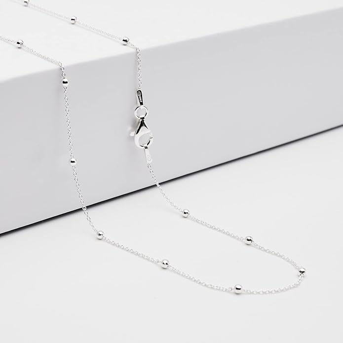 Silver Necklace for Women 925 Silver Ball Beaded Chain Necklace Layered Stack Chain Choker Necklace 16" 18" 19" 20" 21" 22" 24" in
