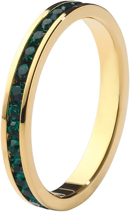 Muses Art Design Birthstone Eternity Band Ring 18K Gold Plated (Channel Set/Full Round), Stacking Fashion Ring with Crystal Birthstone