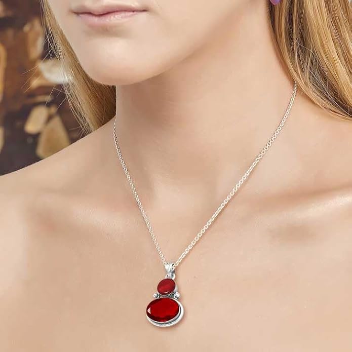 Handmade Genuine 925 Sterling Silver Pendant Necklace Natural Gemstone Crystal, Lapis, Onyx, Amber Oval Round Boho Jewelry For Women
