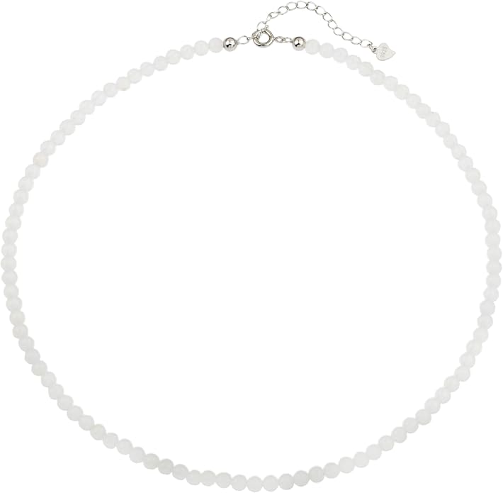Kakikaki Natural Agate Choker Necklace Sterling Silver Round Beads Strand Necklace for Women