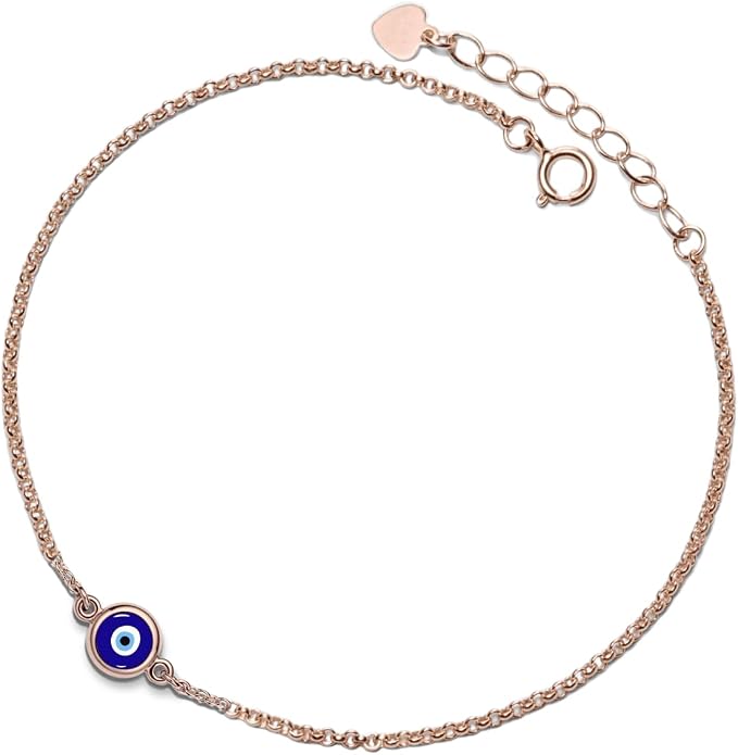 PERIMADE Evil Eye Anklets for Women, Waterproof 925 Sterling Silver Lucky Blue Eye Ankle Bracelet, 18K Gold Plated Adjustable Chain Anklet Bracelet Dainty Beach Jewelry for Her