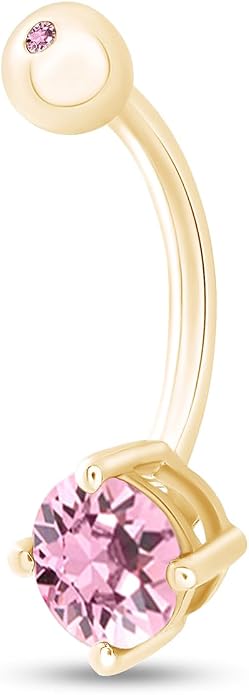 AFFY Round Shape Body Piercing Curved Barbells, Floating Navel Belly Piercing Button Premium Surgical Steel Ring in 14K Gold Over Sterling Silver