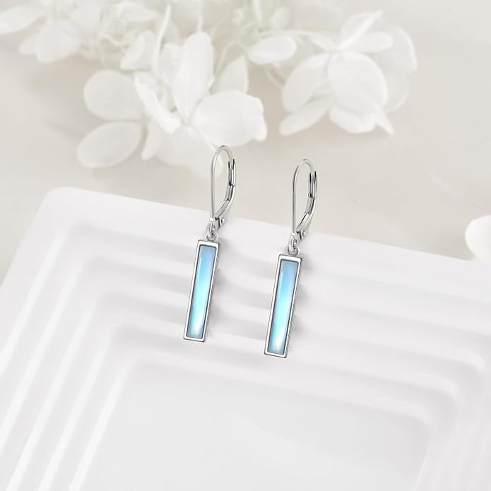 CRMAD Abalone Shell Bar Earrings for Women Sterling Silver Leverback Earrings Abalone Jewelry Gift