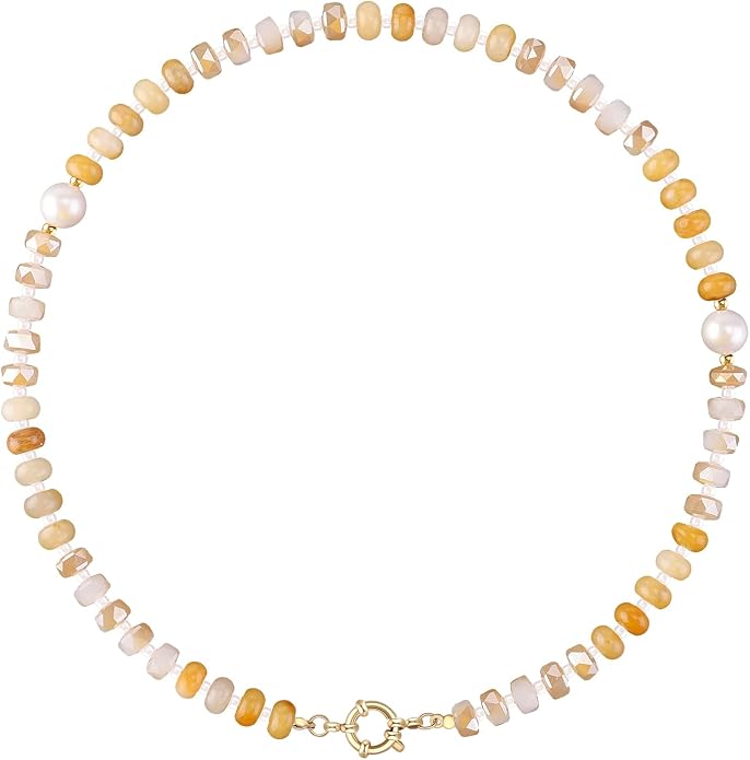 LALAPPLE Colorful Beaded Gemstone Necklace for Women, Boho Rainbow Bead Choker with Natural Stone Crystal Beads, Handmade Summer Beach Necklace Jewelry