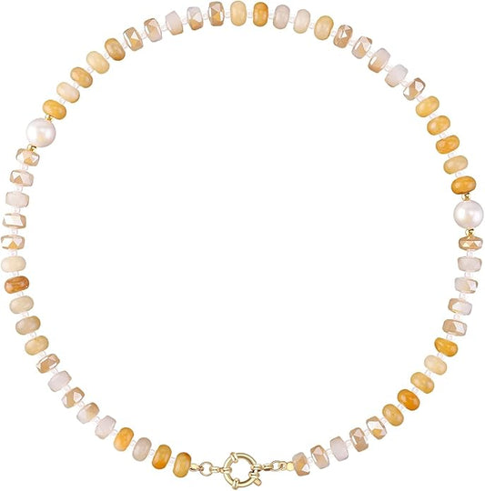 LALAPPLE Colorful Beaded Gemstone Necklace for Women, Boho Rainbow Bead Choker with Natural Stone Crystal Beads, Handmade Summer Beach Necklace Jewelry
