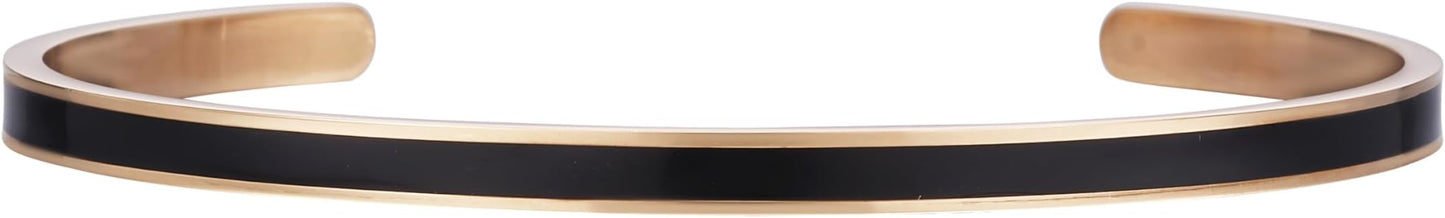 Minimalist Stainless Steel Cuff Bangle Bracelet for Women & Men – Adjustable Enamel Slim Oval Bracelet, Simple Everyday Jewelry Gift Box (Solid BR)