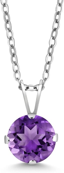 Gem Stone King 7MM Round Gemstone Birthstone Pendant Necklace For Women | 925 Sterling Silver | With 18 Inch Silver Chain | Fine Jewelry Gifts for Women Her Mom Wife