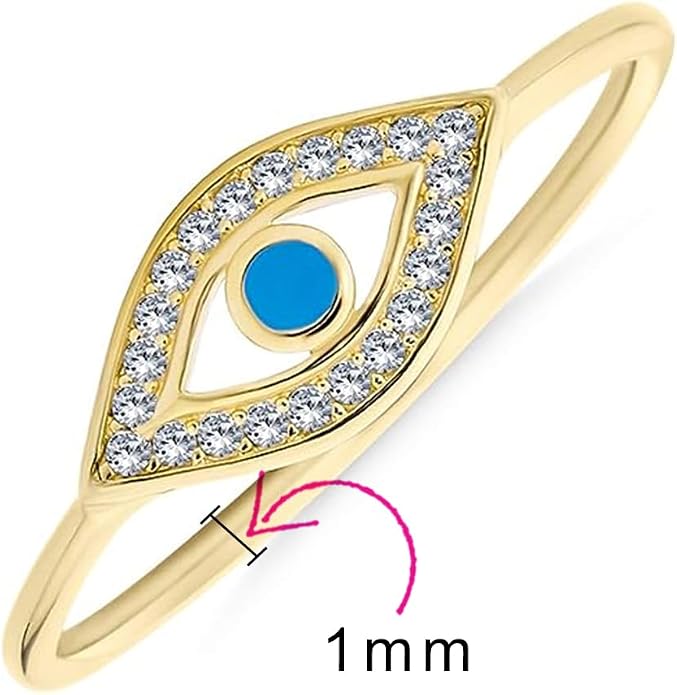 Bling Jewelry Minimalist 14K Rose Gold Plated .925 Sterling Silver Midi Knuckle 1MM Band Stackable Delicate CZ Halo Evil Eye Ring For Women Teen