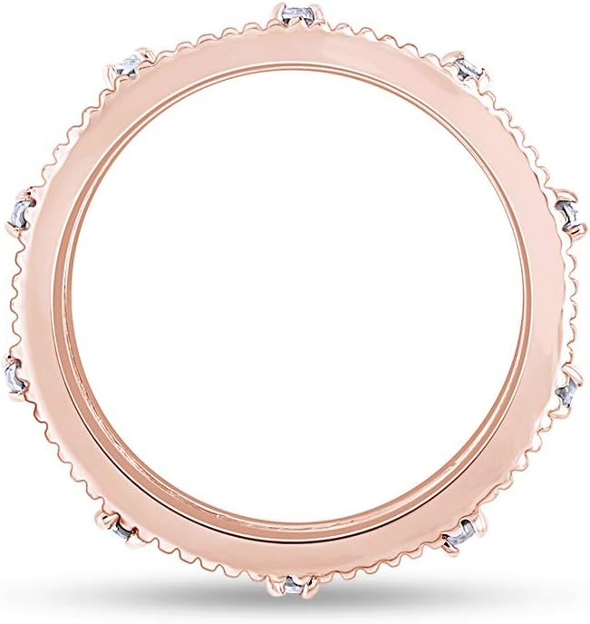 Jewel Zone US Filigree Eternity Wedding Band Ring for Women, Round Cut Simulated Gemstone Stackable Promise Ring in 14K Gold Plated 925 Sterling Silver Band Width 3.5mm – Elegant Jewelry for Her