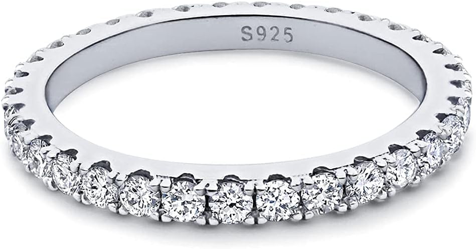 Bo.Dream 1.5mm/2.2mm/3mm Round Cubic Zirconia CZ Full/Half Eternity Rings Wedding Band Sterling Silver