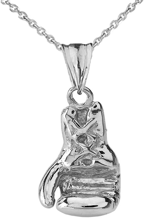 Fine 3D Boxing Glove Sports Charm Pendant Necklace in Solid Sterling Silver