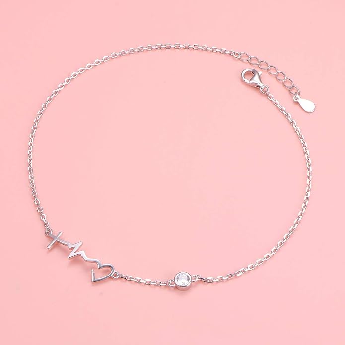 FLYOW S925 Sterling Silver Anklet for Women Summer Boho Beach Charm Adjustable Foot Ankle Bracelet Jewelry Birthday Gift