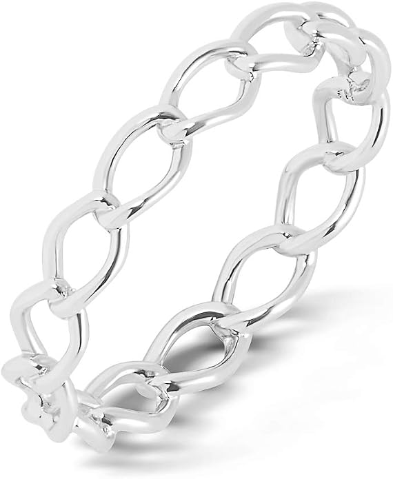 Milla Sterling Silver Rings for Women - Dainty Stackable Open Circle & Chain Gold Rings
