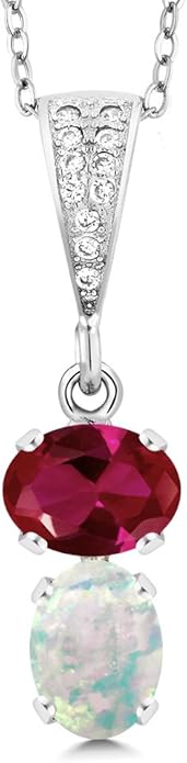 Gem Stone King 2-Stone Gemstone Birthstone Pendant Necklace for Women in 925 Sterling Silver | Oval 8x6MM | 18 Inch Silver Chain | Fine Jewelry for Her Mom Wife