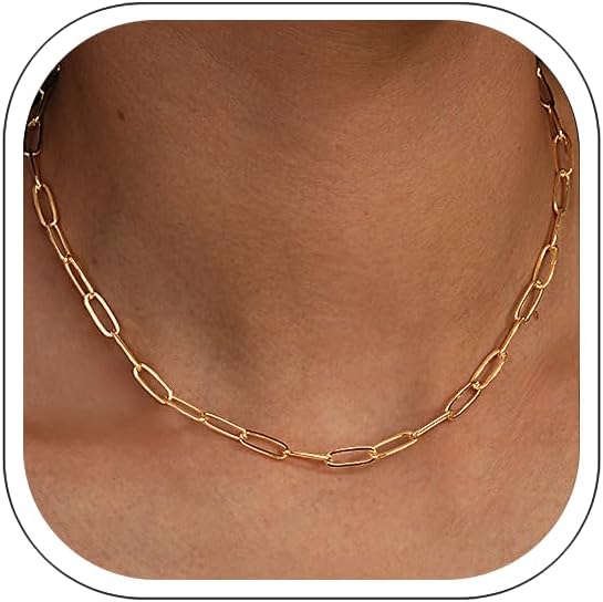 Jewlpire Silver/14K Gold Plated Paperclip Necklace for Women, 3mm 4mm 5mm Necklaces for Women, Women's Paperclip Chain Necklaces 16 18 20 22 24 26 Inch