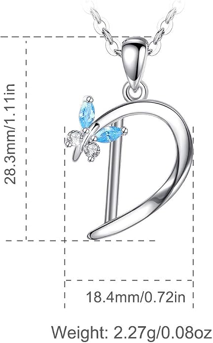 EUDORA Sterling Silver Butterfly Initial Necklaces for Women, Elegant Letter Neckles Personalized Gift for Mother, Sister, Daughter, 18 inch Chai