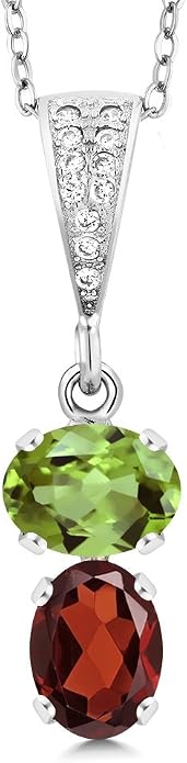 Gem Stone King 2-Stone Gemstone Birthstone Pendant Necklace for Women in 925 Sterling Silver | Oval 8x6MM | 18 Inch Silver Chain | Fine Jewelry for Her Mom Wife