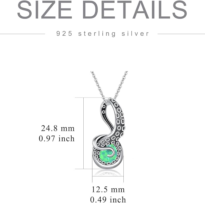Octopus Tentacles Necklace with Gemston 925 Sterling Silver Octopus Pendant for Women Ocean Jewelry Gift for Women