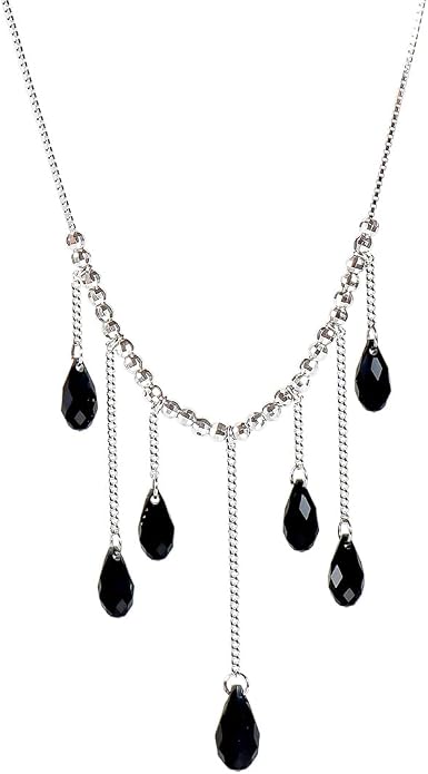 925 Sterling Silver Handmade Crystals Rain Drop Tassel layered Pendant Boho necklace statement Chandelier shape Lobster Clasp Length Choker 18"+2" Ideal Gift for Women Ladies Dress accessories.