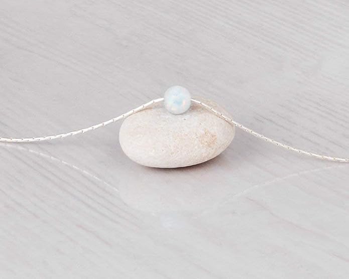 Opal Bead Choker Necklace – Rose and Gold Filled or Sterling Silver, Blue or White Opal Ball, Dainty Minimalist Jewelry 13.5"-16.5"