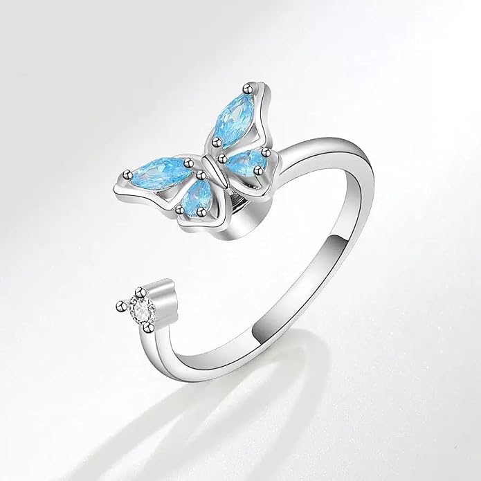 Fidget Ring Anxiety Spinner Ring Open Adjustable Sunflower Star Moon Windmill Butterfly Rings Daisy Stress Relieving Fidget Women Cubic Zirconia Anti Stress Mood Rotate Inspirations Jewelry