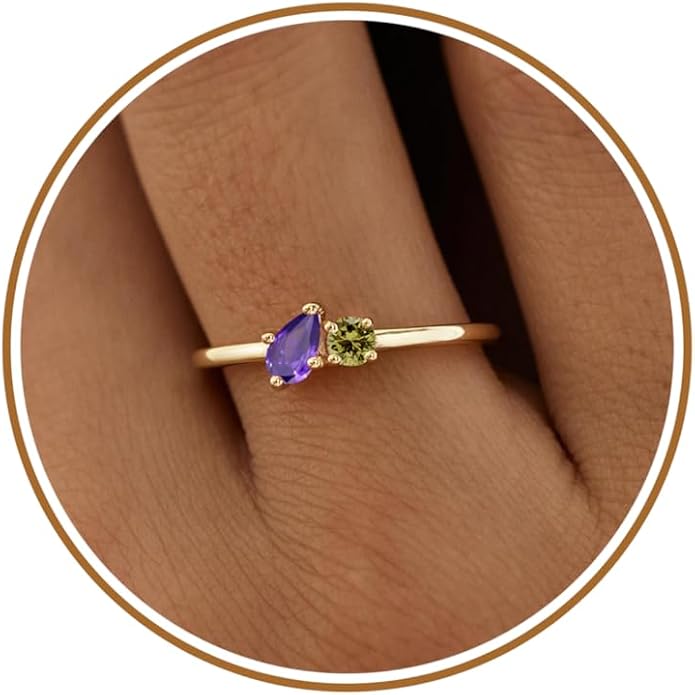 JSJOY Birthstone Rings for Women Dainty Emerald Blue Ring Birthday Gifts for Mom Her Gemstones CZ Ring for Teens Gold Rings That Don't Tarnish Adjustable Ring Jewelry Gifts