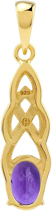 Silvershake 8X6mm Oval Shape Birthstone Gemstone Antique Finishing or Yellow Gold Plated 925 Sterling Silver Celtic Knot Weave Solitaire Pendant or Pendant with 18 Inch Chain Necklace Jewelry for Women