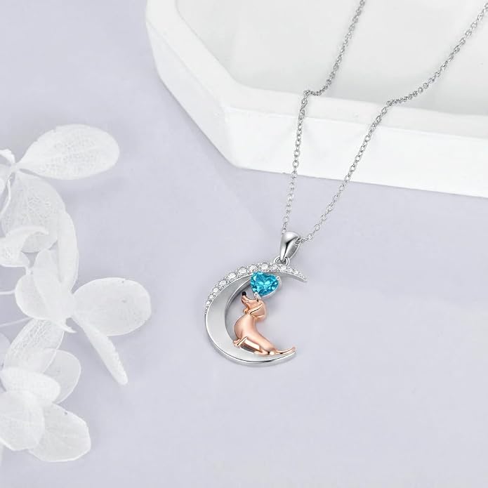 PROESS Animal Birthstone Necklace 925 Sterling Silver Otter/Axolotl/Hippo/Elephant/Dachshund/Monkey/Red Panda Pendant Necklace Animal Birthstone Jewelry Gifts for Women