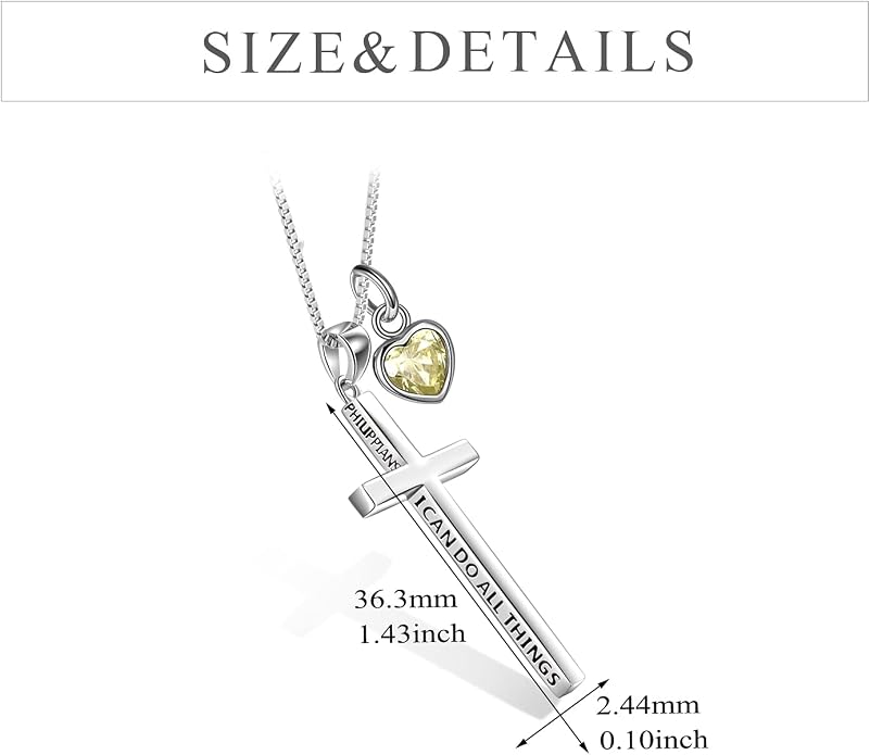 POPLYKE Cross Necklace 925 Sterling Silver Philippians 4:13 I Can Do All The Things Inspirational Necklace Gifts for Women Men 20+2''