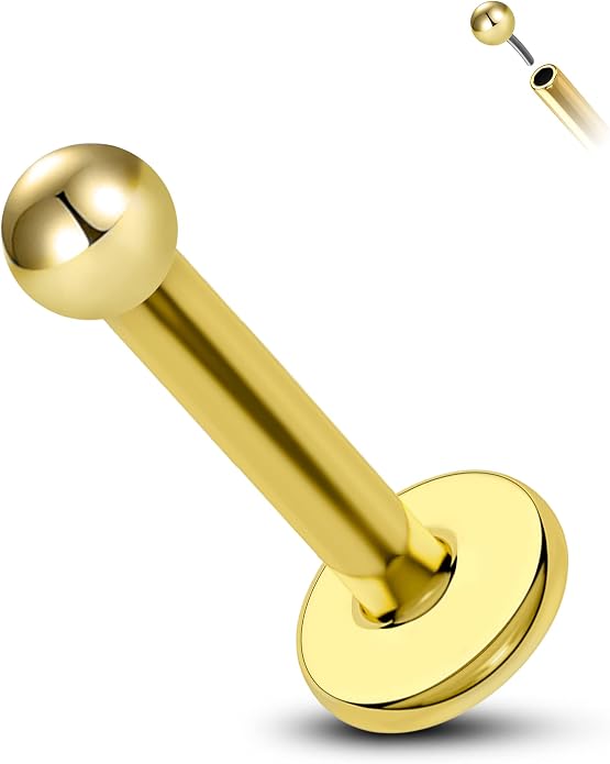 COCHARM 14K Solid Gold Helix Cartilage Tragus Earring Stud 16g Yellow Gold Threadless Tragus Cartilage Helix Conch Piercing Jewelry Flat Back Lip Labret Medusa Monroe Piercing Stud