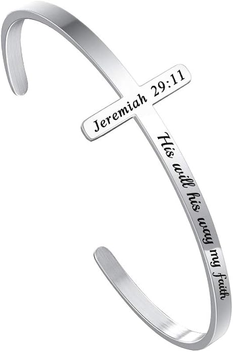 M MOOHAM Cross Bracelet - Christian Gifts for Mom Daughter Friends Teacher Women - Engraved Quote Religious Cuff Bangle Bible Verse Confirmation Baptism Gifts