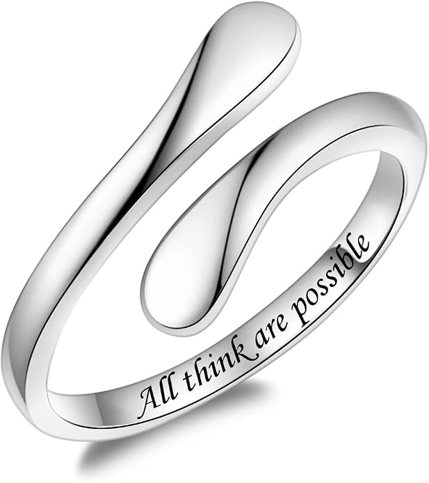 Fookduoduo 925 Sterling Silver Ring Inspirational Jewelry adjustable Wrap Open Rings for Women
