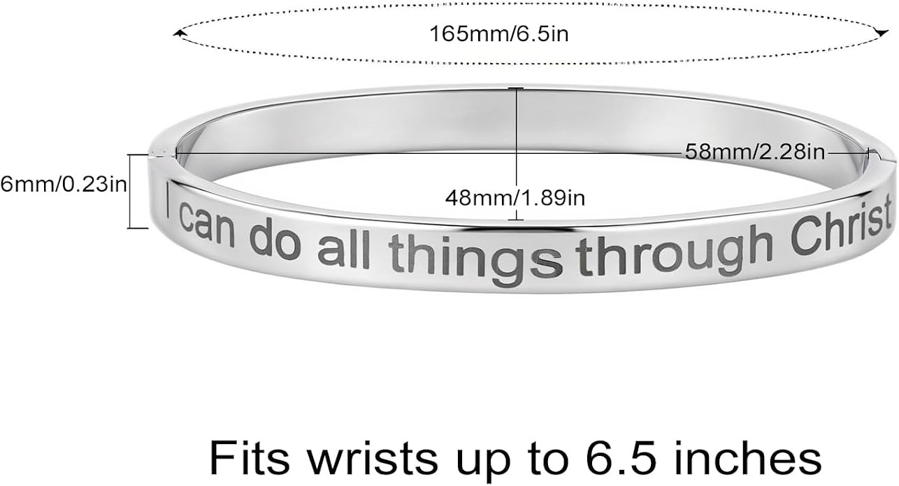 Inspirational Christian Bracelet for Women, Oval Engraved Bible Verse Love Bangle Cuff, Faith Scripture Jewelry, Religious Encouragement Gift for Mom Daughter Sister Friend