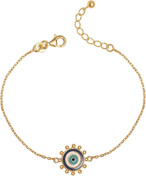 Charmsy 925 Sterling Silver Evil Eye Necklace Bracelet for Women | 14K Gold-Plated Evil-Eye Bracelets | Good Luck Necklace Jewelry