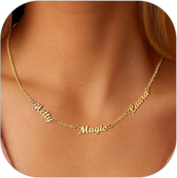 Custom4U Custom Name Necklace for Women, Personalized 1-5 Name Necklace, Sterling Silver/Stainless Steel 14K Gold Plated Nameplate Necklaces, Gift for Mom Wife Anniversary Birthday with Box