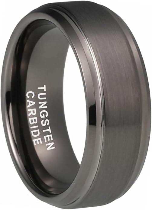 TUTISS 6mm 8mm Tungsten Rings for Men Women Fashion Engagement Wedding Bands Brushed Finish Stepped Beveled Edges Comfort Fit