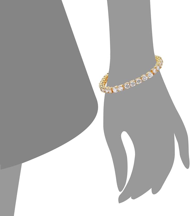 Richapex Diamond Tennis Bracelet for Women, Eternity Bracelet Blue Cubic Zirconia, Sapphire Bracelet, 18K Gold Plated Hypoallergenic Bracelets -7.48inch/190mm