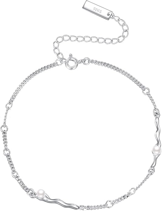 CRMAD Moonstone Moon/Star/Daisy/Turquoise/Rose Flower/Cat/Star/Hecate/Airplane/Pearl/Chakra/Rose Pearl/Butterfly/Wave/Starfish Anklet for Women Sterling Silver Anklet Irish Jewelry